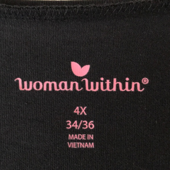 WOMAN WITHIN Shirred Neck Tunic Black 3/4 Sleeves Cotton Women’s Plus Size 4X - Picture 7 of 16